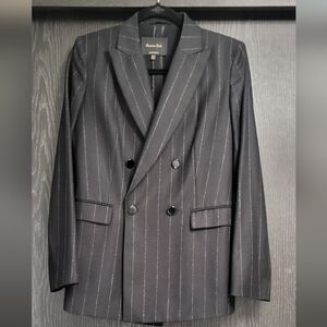 Massimo Dutti double-breasted pinstripe wool blend blazer